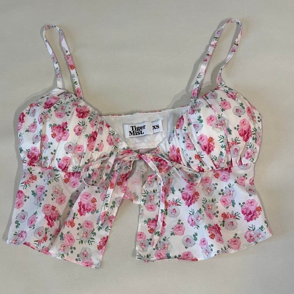Tiger Mist Floral Front Tie Crop Top